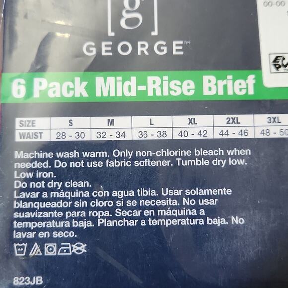George Men's 6 Pack Mid-Rise Briefs Size XL Red Blue Gray Black Wicking Tagless - Picture 5 of 6